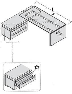 Стол с приставной тумбой, стеклянная столешница, левый 118986