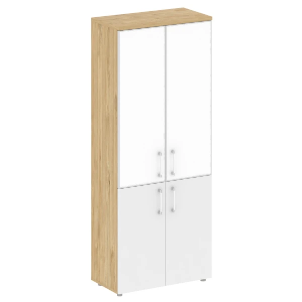 Шкаф высокий широкий (2 низких фасада ЛДСП + 2 средних фасада стекло лакобель черный в раме) SK.ST-1.2R black. Фото 1