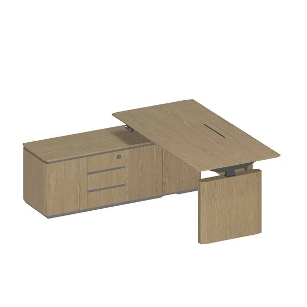 Стол руководителя на электроприводе на опорной тумбе левый ИН 136 ГР. Фото 1