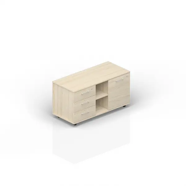 Тумба мобильная сервисная (3 секции, стандартные колёсные опоры, ручки - алюминий) OMU1253B. Фото 1